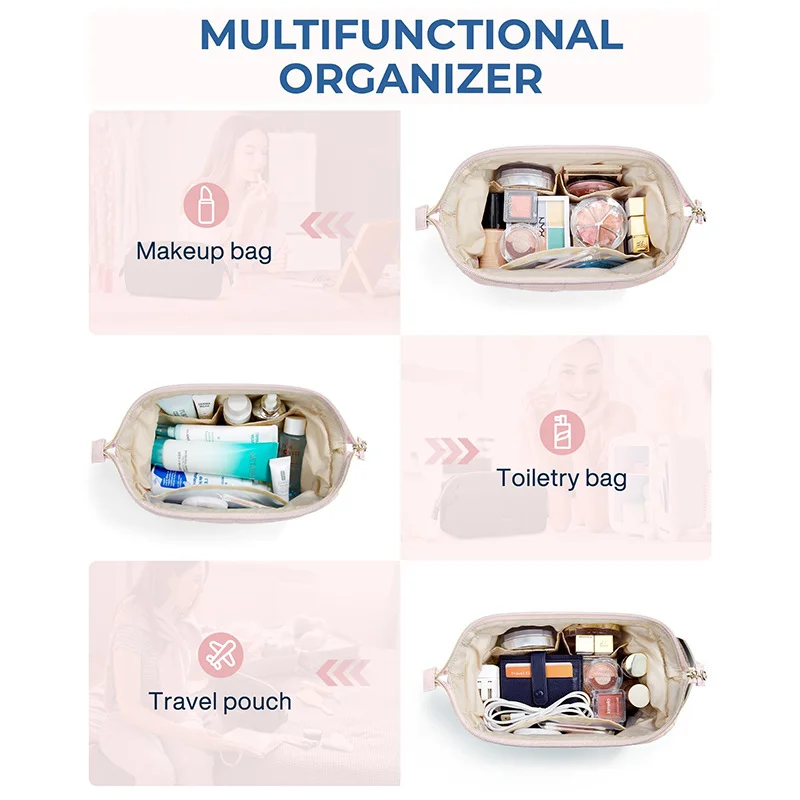 Guangzhou Fuliya Industry Co.,Ltd C-81395 Puffy padded makeup bag with wide opening, multi-compartments, PVC lining for easy cleaning, and water-resistant fabric - perfect for makeup, toiletries, and travel.