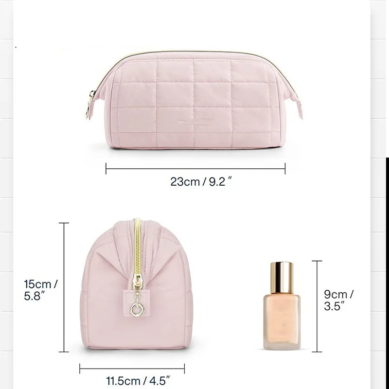 Guangzhou Fuliya Industry Co.,Ltd C-81395 Puffy padded makeup bag with wide opening, multi-compartments, PVC lining for easy cleaning, and water-resistant fabric - perfect for makeup, toiletries, and travel.