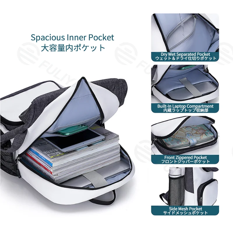 広州富麗雅実業有限会社 C-81398 このバックパックは防水・耐久素材、ラケットポケット、独立シューズコンパートメント、乾湿分離、PCスリーブ、マグネットバックルを備え、テニス・バドミントン・ジム・旅行に最適です。