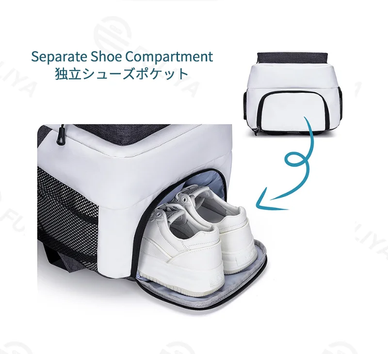 Guangzhou Fuliya Industry Co.,Ltd C-81398 This backpack features waterproof durable fabric, racket pocket, separate shoe compartment, wet/dry separation, laptop sleeve, and magnetic buckle - ideal for tennis, badminton, gym, and travel.