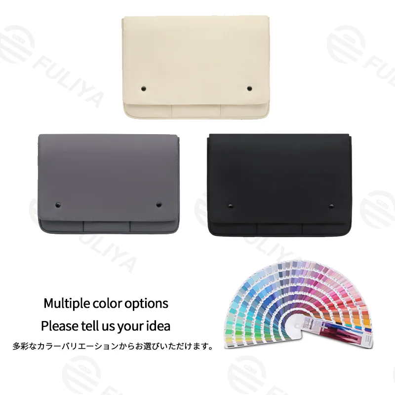 Guangzhou Fuliya Industry Co.,Ltd C-81399 This waterproof laptop sleeve features high-density durable fabric, multi-section storage, metal snap button closure, and 3 sizes (fits 11-15″ laptops) - ideal for commuting, school, and business trips.