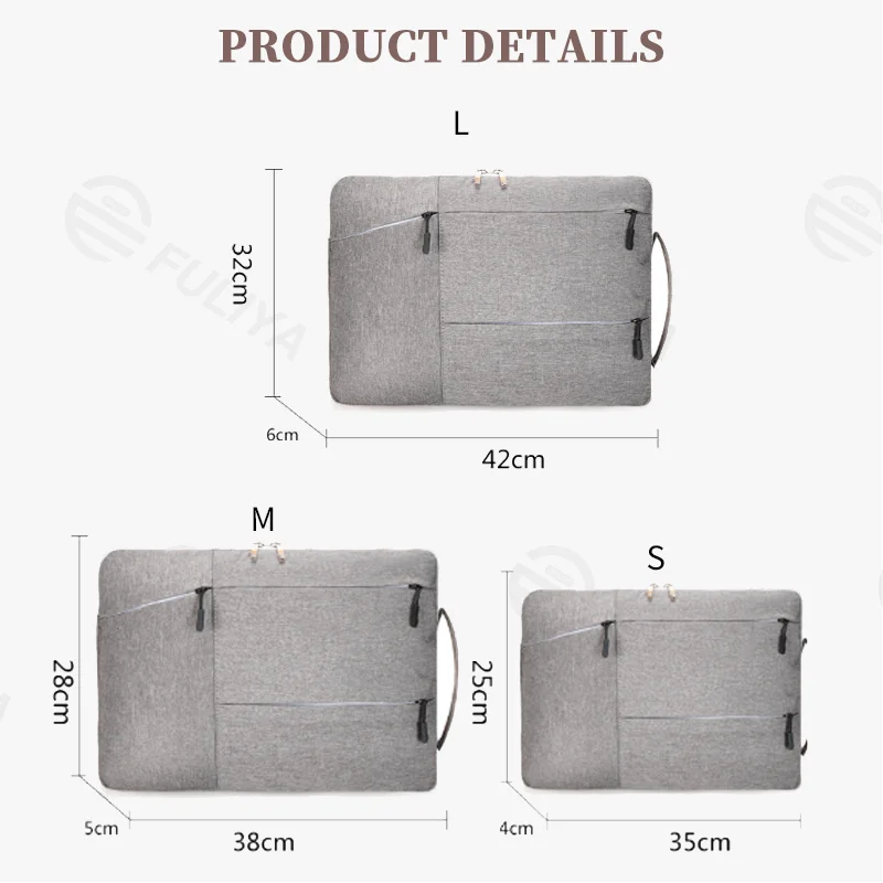 Guangzhou Fuliya Industry Co.,Ltd C-81402 This multi-functional laptop sleeve features multi-section storage, internal pockets for laptop, wallet, phone, and pen, available in S/M/L sizes - ideal for commuting, business trips, and school.