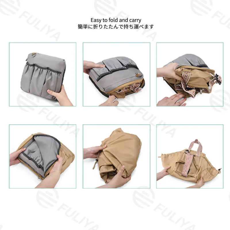 Guangzhou Fuliya Industry Co.,Ltd C-81405 This foldable mommy bag features a separate wet/dry compartment, transforms into a shopping basket or carry cot, fits over luggage handles, and is easy to carry.
