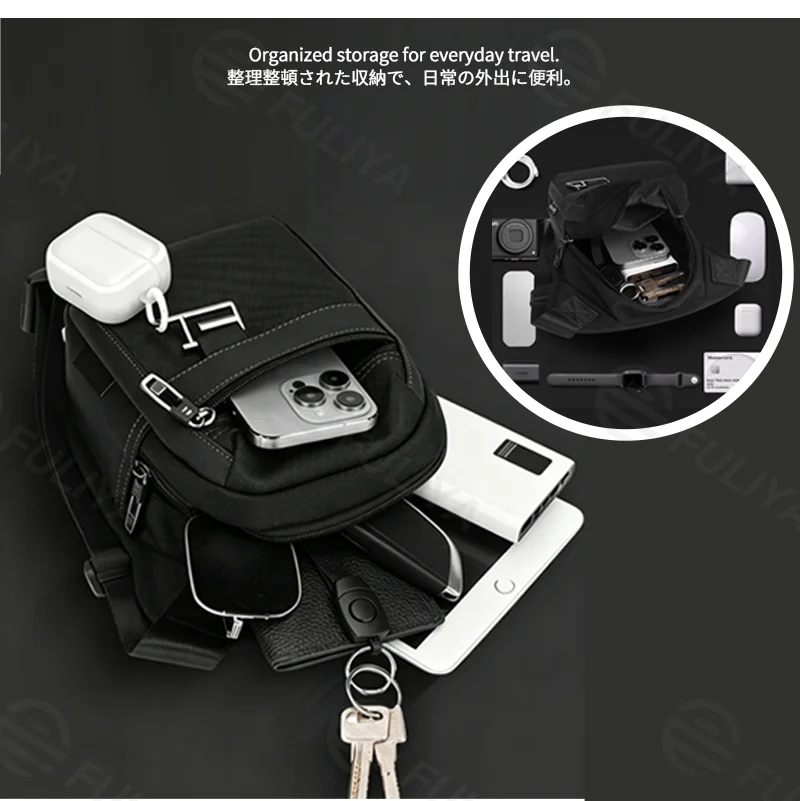 Guangzhou Fuliya Industry Co.,Ltd C-81406 This waterproof and durable multi-functional bag can be worn as a chest, leg, or shoulder bag, with multiple pockets and secure buckles - perfect for sports and commuting.
