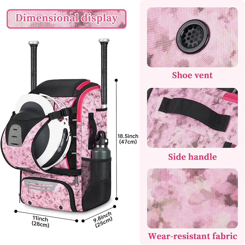 Guangzhou Fuliya Industry Co.,Ltd C-81409 40L large capacity, with waterproof pocket, helmet holder, bat sleeves, and shoe compartment, breathable and wear-resistant fabric, shoulder strap with whistle - ideal for baseball, softball, and hockey.
