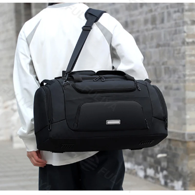 Guangzhou Fuliya Industry Co.,Ltd C-81417 This large-capacity travel bag is waterproof and durable, with smart compartments for 3-5 day trips, adjustable shoulder strap, and trolley strap - for business trips, travel, and gym.