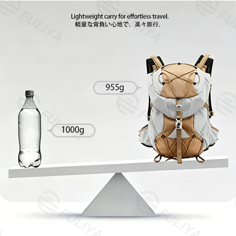 Guangzhou Fuliya Industry Co.,Ltd C-81419 This lightweight (955g) backpack features a breathable back panel, hydration pocket, multi-layer storage, and an adjustable chest strap - perfect for trekking, travel, and outdoor.