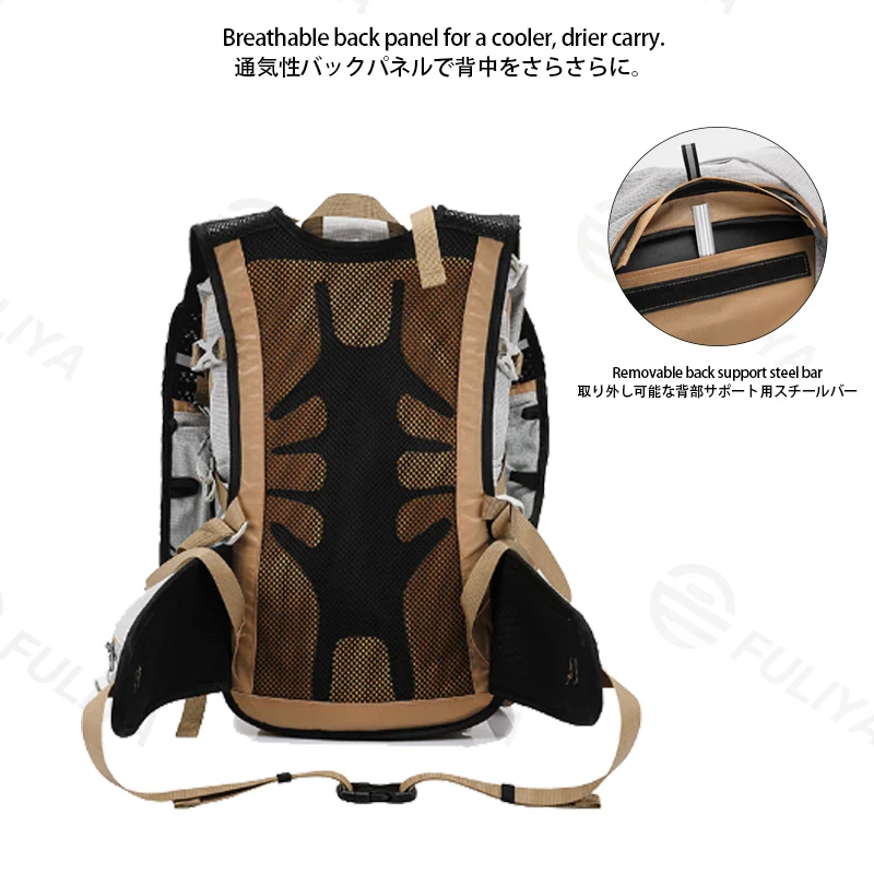 Guangzhou Fuliya Industry Co.,Ltd C-81419 This lightweight (955g) backpack features a breathable back panel, hydration pocket, multi-layer storage, and an adjustable chest strap - perfect for trekking, travel, and outdoor.