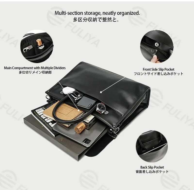 Guangzhou Fuliya Industry Co.,Ltd C-81422 This soft leather tote is large enough for a laptop, water‑repellent and wear‑resistant, with a detachable strap, hand/shoulder/crossbody carry – for commuting and business trips.