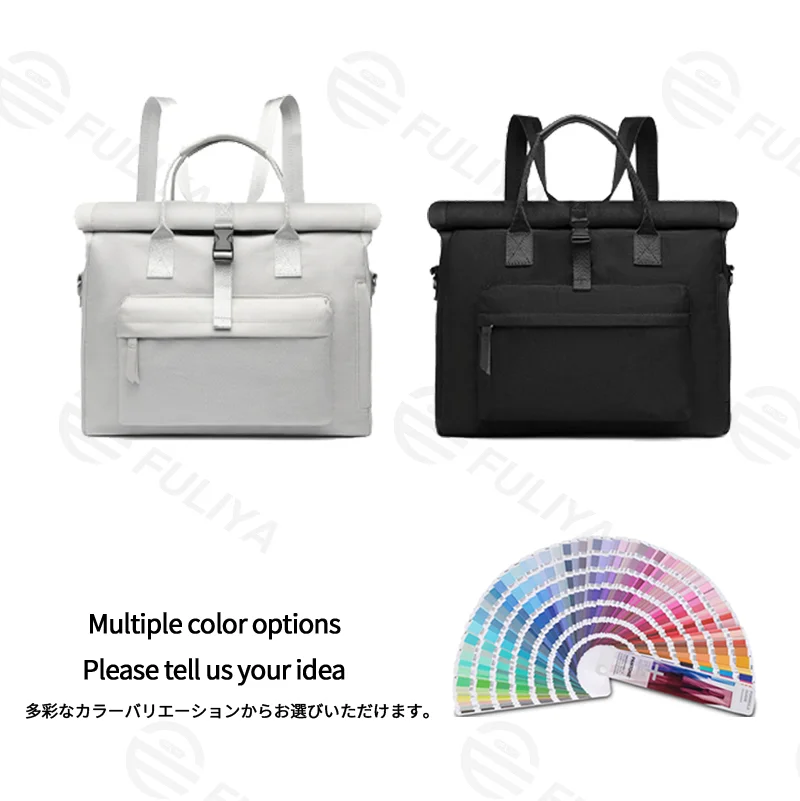 広州富麗雅実業有限会社 C-81427 この軽量防水PCバッグは斜め掛け・手提げ両用、両面エアクッション保護、大容量多ポケット、スーツケース固定ストラップ付き – 通勤・出張に最適です。