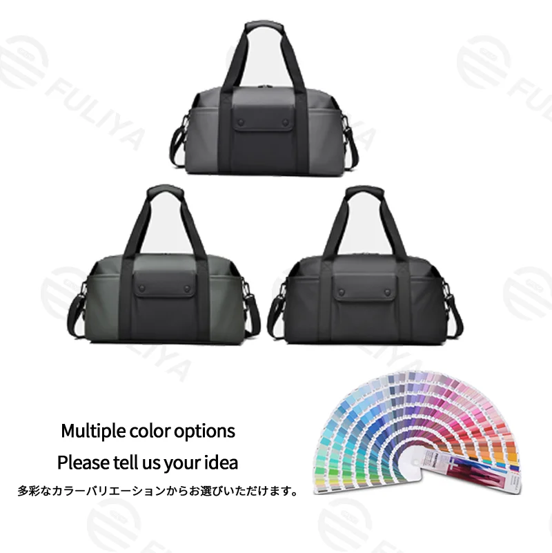 Guangzhou Fuliya Industry Co.,Ltd C-81428 This large-capacity travel bag is waterproof and durable, with wet/dry separation, multiple external pockets, trolley strap, and hand/crossbody carry - for 3-5 day business trips, travel, and gym.