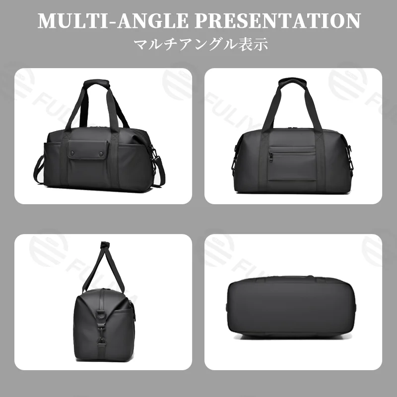 Guangzhou Fuliya Industry Co.,Ltd C-81428 This large-capacity travel bag is waterproof and durable, with wet/dry separation, multiple external pockets, trolley strap, and hand/crossbody carry - for 3-5 day business trips, travel, and gym.