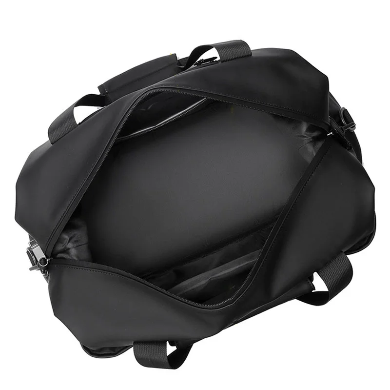 Guangzhou Fuliya Industry Co.,Ltd C-81428 This large-capacity travel bag is waterproof and durable, with wet/dry separation, multiple external pockets, trolley strap, and hand/crossbody carry - for 3-5 day business trips, travel, and gym.