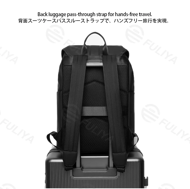 Guangzhou Fuliya Industry Co.,Ltd C-81429 This lightweight business backpack is water‑repellent and durable, with large capacity and multiple pockets, plus a trolley strap – perfect for commuting and business trips.