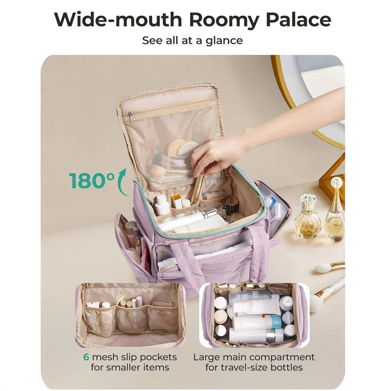 Guangzhou Fuliya Industry Co.,Ltd C-81432 This fluffy makeup bag is lightweight, water‑resistant with smooth zippers, 180° wide opening, and multiple mesh pockets – for travel and daily organization.
