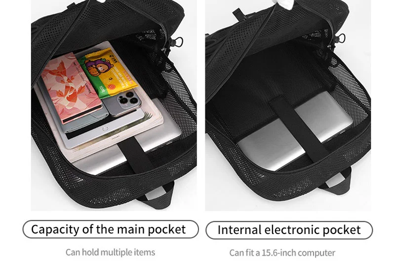 広州富麗雅実業有限会社 C-81438 このメッシュバックパックは軽量通気性で、大容量多ポケット、15.6インチPC収納可能、ビーチ・旅行・日常に最適です。