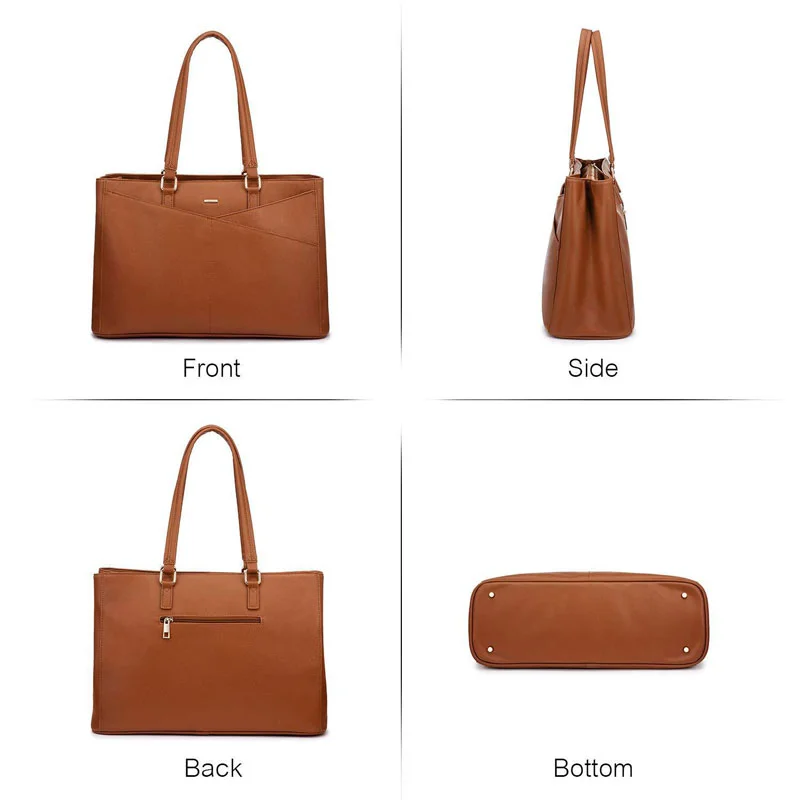 Guangzhou Fuliya Industry Co.,Ltd C-81439 This tote bag is water‑repellent, large‑capacity for a 15.6″ laptop, with multiple compartments, magnetic buckle and back zip pocket, hand/shoulder carry, minimalist design – for commuting, school, and travel.