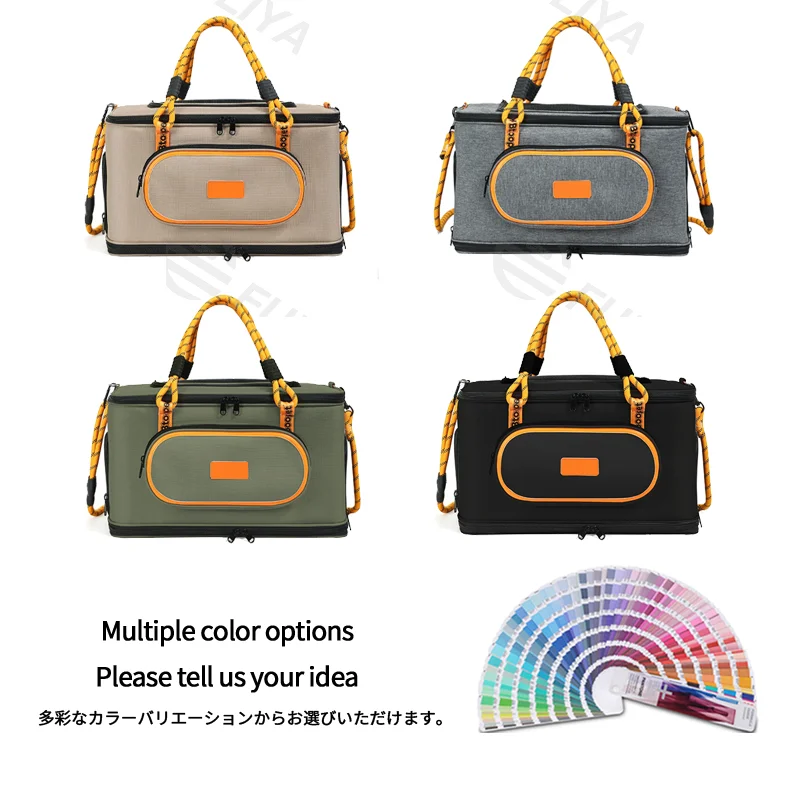 Guangzhou Fuliya Industry Co.,Ltd C-81442 This pet carrier offers double/single shoulder carry, multi‑side ventilation, top opens as a bed, foldable, with detachable leash and storage pocket – for easy outdoor travel.