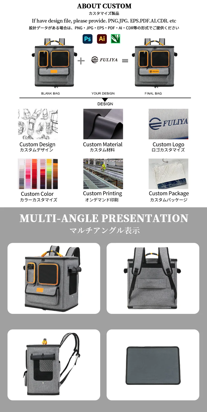 Guangzhou Fuliya Industry Co., Ltd Pet Carrier Bag C-81443 – Interior showing laptop sleeve, dividers and storage space (4/6)