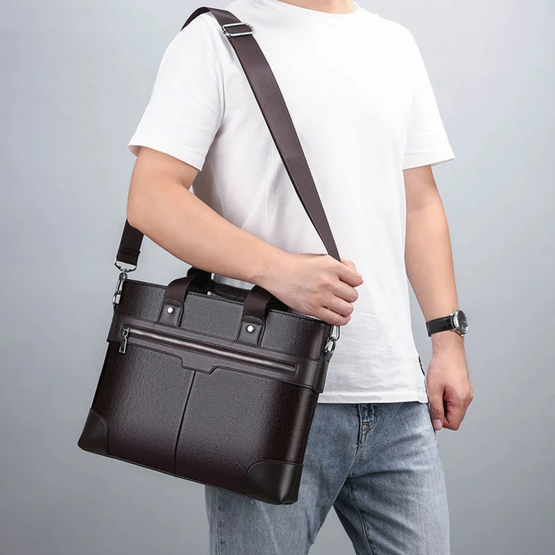 Guangzhou Fuliya Industry Co.,Ltd C-81456 This slim briefcase is lightweight, water‑repellent, scratch‑resistant, spacious with compartments, comfortable handle, and shoulder/crossbody strap – for commuting and business trips.
