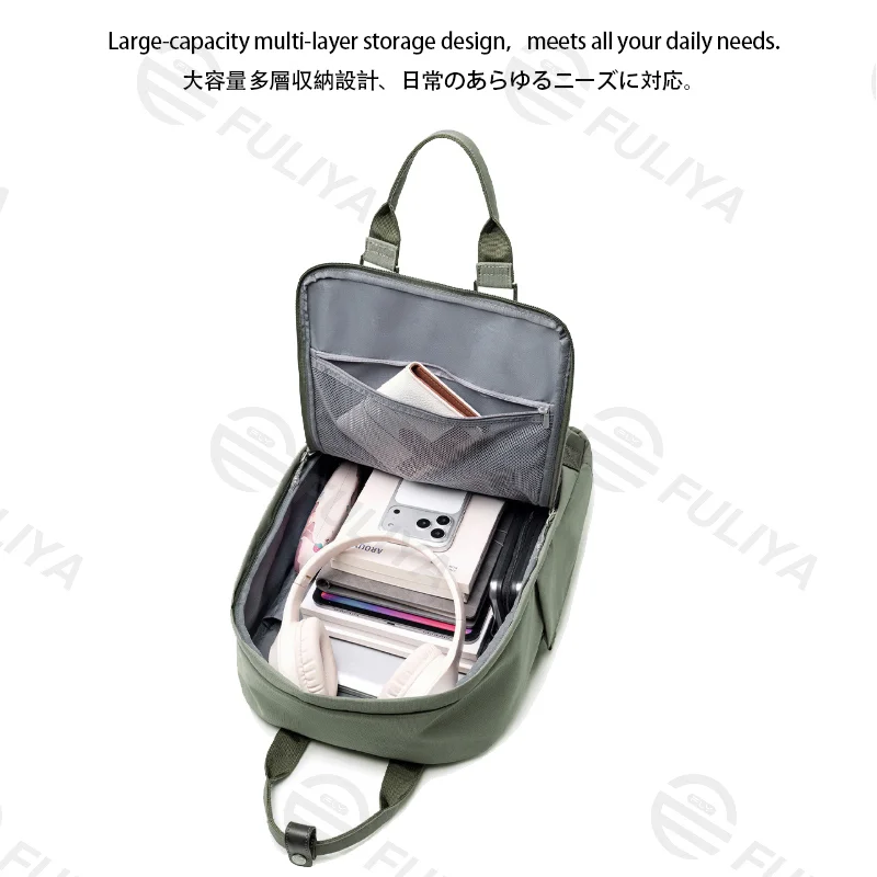 Guangzhou Fuliya Industry Co.,Ltd C-81464 This versatile backpack fits a laptop, is water‑repellent and stain‑resistant, includes a detachable insulated bottle pouch, and has a trolley strap – suitable for business, commuting, and family outings.