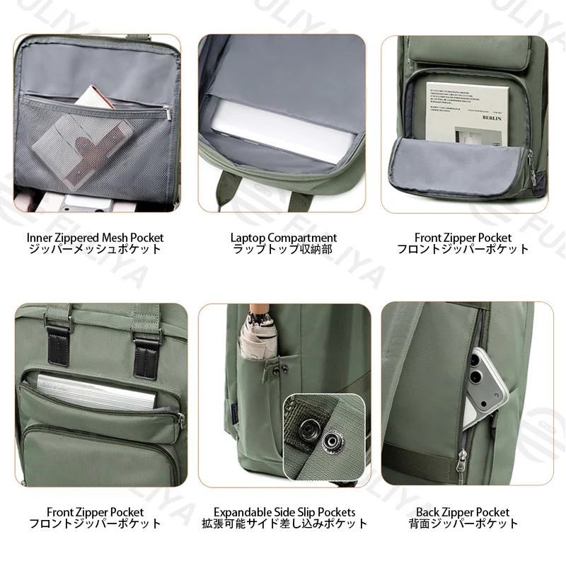 Guangzhou Fuliya Industry Co.,Ltd C-81464 This versatile backpack fits a laptop, is water‑repellent and stain‑resistant, includes a detachable insulated bottle pouch, and has a trolley strap – suitable for business, commuting, and family outings.