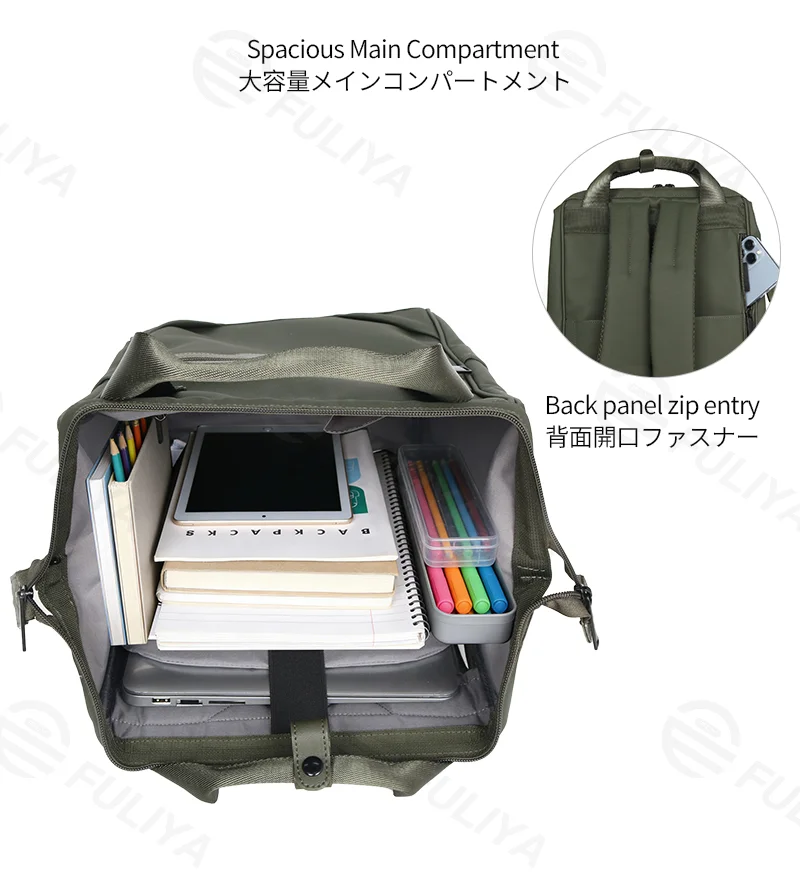 Guangzhou Fuliya Industry Co.,Ltd C-81325 Large-capacity backpack, water-repellent and wear-resistant fabric, built-in laptop compartment, luggage pass-through sleeve, multi-pocket design - suitable for commuting, travel, school, and business.