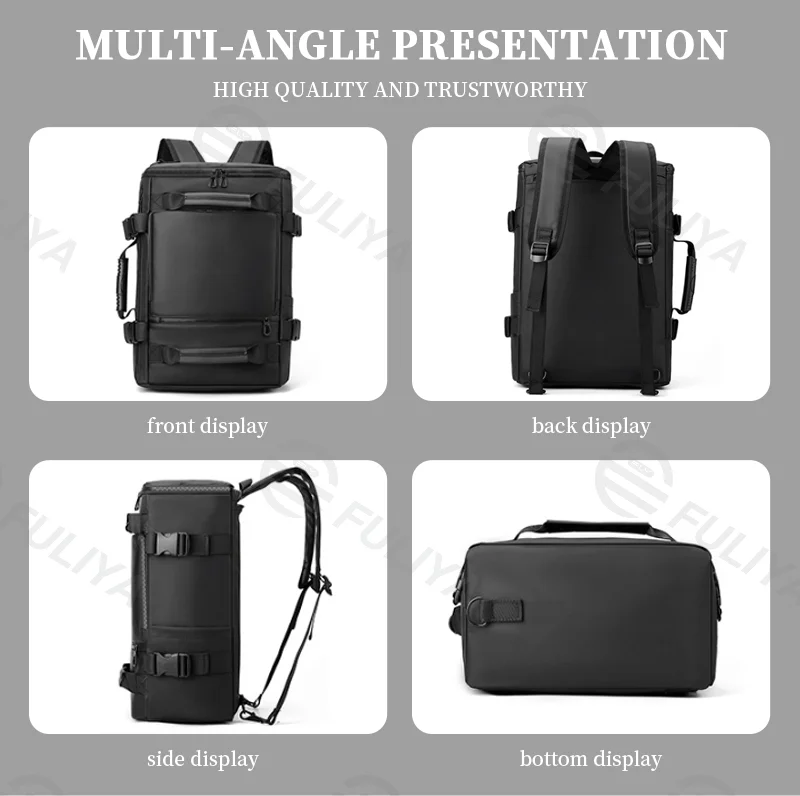 広州富麗雅実業有限会社 C-81062 メンズ多機能リュック、大容量多仕切り、PC収納、ダブルジッパー、隠しストラップ、取り外しストラップ - リュック・ショルダー・斜め掛け・手提げ、ビジネス・通勤・旅行に。