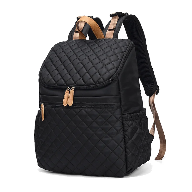 Guangzhou Fuliya Industry Co.,Ltd C-80801 Lightweight waterproof quilted diaper backpack, large capacity with multi-pockets. Features stroller buckles, insulated bottle pockets, and adjustable straps. For baby care, daily use, and travel.