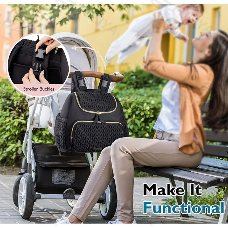 広州富麗雅実業有限会社  C-80803 撥水大容量マザーズリュック。ワイド開口、多層ポケット、おむつ替えシート付き。アウトドア旅行・日常の子育てに。