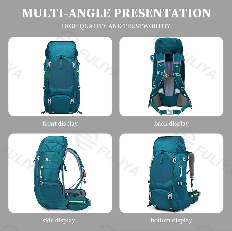 広州富麗雅実業有限会社 C-80816 50L撥水ナイロン登山リュック。サスペンション通気。ハイドレーション、ポール掛け、レインカバー付き。ハイキング・登山に。