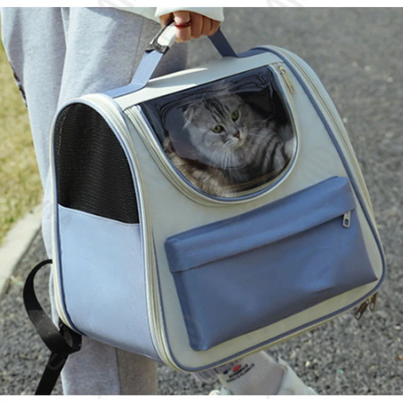 Guangzhou Fuliya Industry Co.,Ltd C-80818  Large-capacity breathable pet backpack with a visible window and anti-escape hook. Durable, scratch-resistant, and water-resistant. Lightweight and portable for cats, small dogs, and multi-pet families.