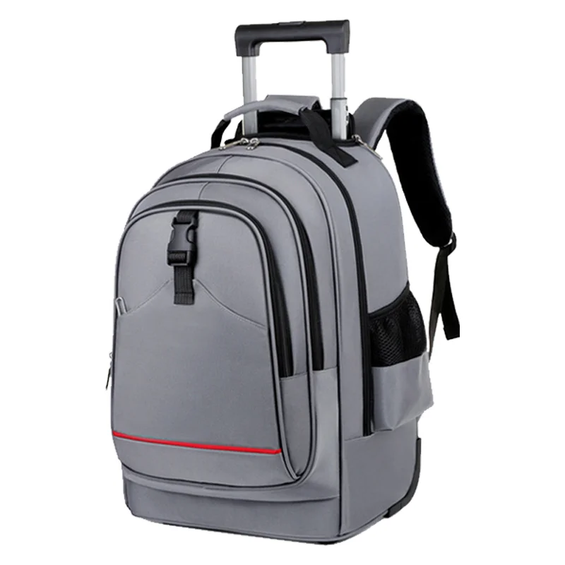 Guangzhou Fuliya Industry Co.,Ltd C-80823 Multi-functional trolley backpack. Features silent wheels, a hideable 2-stage pull rod, and anti-collision corners. Hidden shoulder straps, large capacity multi-pockets. For school, travel, and business trips.