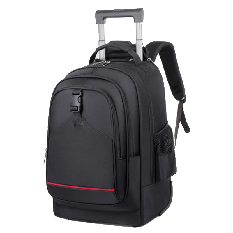 Guangzhou Fuliya Industry Co.,Ltd C-80823 Multi-functional trolley backpack. Features silent wheels, a hideable 2-stage pull rod, and anti-collision corners. Hidden shoulder straps, large capacity multi-pockets. For school, travel, and business trips.