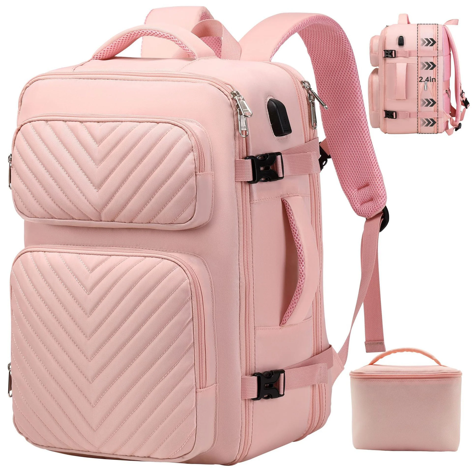 広州富麗雅実業有限会社  C-80842 多機能大容量レディース旅行リュック。26L〜40L拡張可能。PC収納、ドライ＆ウェット分離、RFID防盗ポケット、外部USB充電ポート付き。出張・旅行・通勤に。