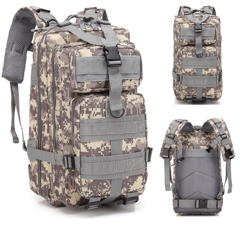 Guangzhou Fuliya Industry Co.,Ltd C-80847  Tactical outdoor backpack with MOLLE system and sliding adjustable back panel. Features S-shaped decompression straps, waist belt, and bottom gear straps. For hiking, camping, and tactical use.