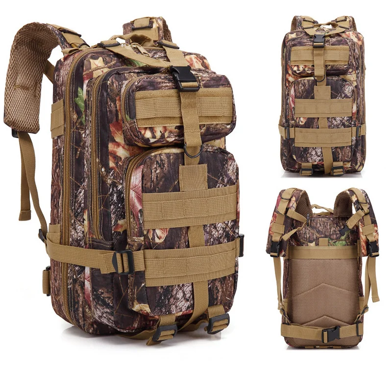 Guangzhou Fuliya Industry Co.,Ltd C-80847  Tactical outdoor backpack with MOLLE system and sliding adjustable back panel. Features S-shaped decompression straps, waist belt, and bottom gear straps. For hiking, camping, and tactical use.