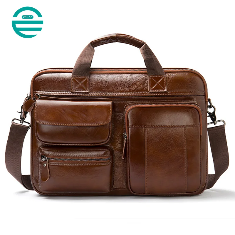 Guangzhou Fuliya Industry Co.,Ltd C-80908 Men's top-grain cowhide briefcase, large capacity, multi-functional pockets, rear anti-theft pocket, magnetic buckle, and adjustable strap - hand or shoulder carry for business, commuting, and business trips.