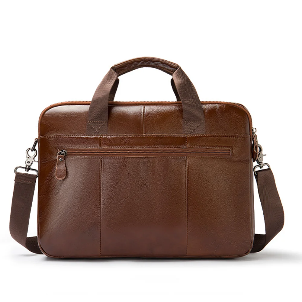 Guangzhou Fuliya Industry Co.,Ltd C-80908 Men's top-grain cowhide briefcase, large capacity, multi-functional pockets, rear anti-theft pocket, magnetic buckle, and adjustable strap - hand or shoulder carry for business, commuting, and business trips.