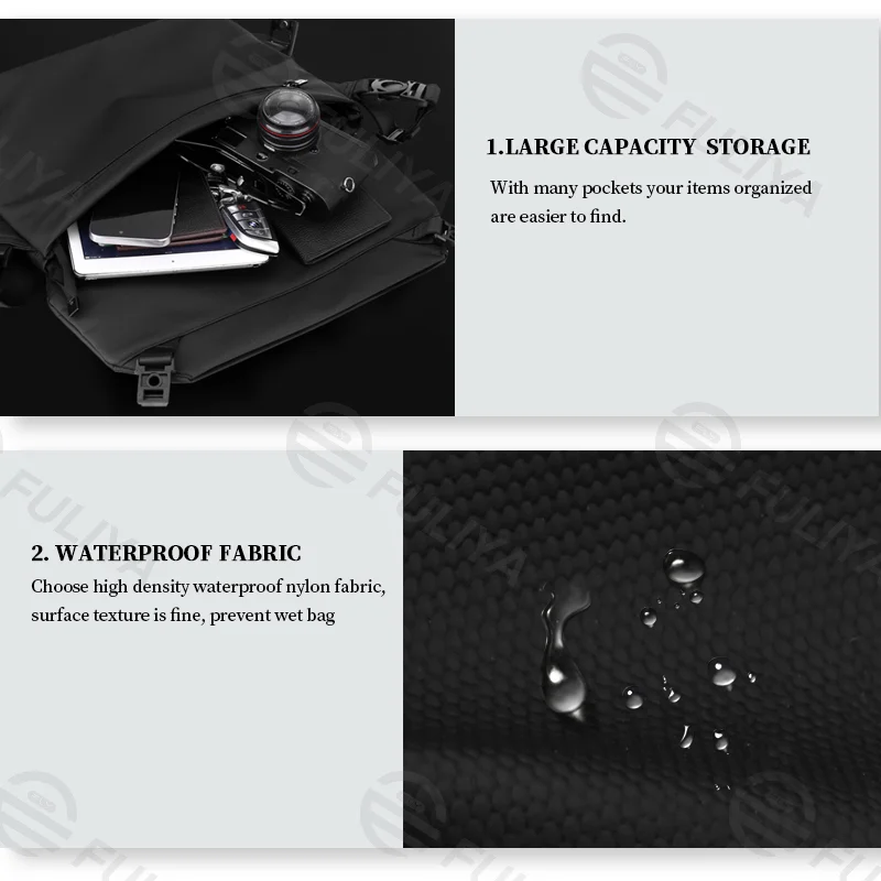 Guangzhou Fuliya Industry Co.,Ltd C-80914 New crossbody bag, water-repellent nylon, multi-layer large capacity, double magnetic buckle, adjustable strap, and luggage strap - hand carry or attach to suitcase for commuting, travel, and daily use.