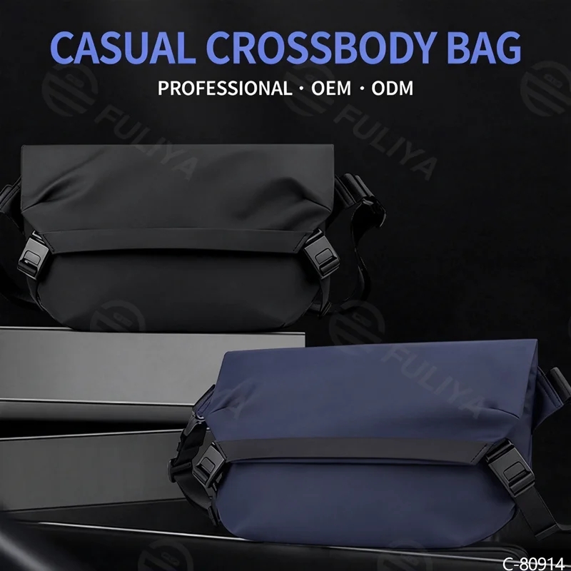 Guangzhou Fuliya Industry Co.,Ltd C-80914 New crossbody bag, water-repellent nylon, multi-layer large capacity, double magnetic buckle, adjustable strap, and luggage strap - hand carry or attach to suitcase for commuting, travel, and daily use.