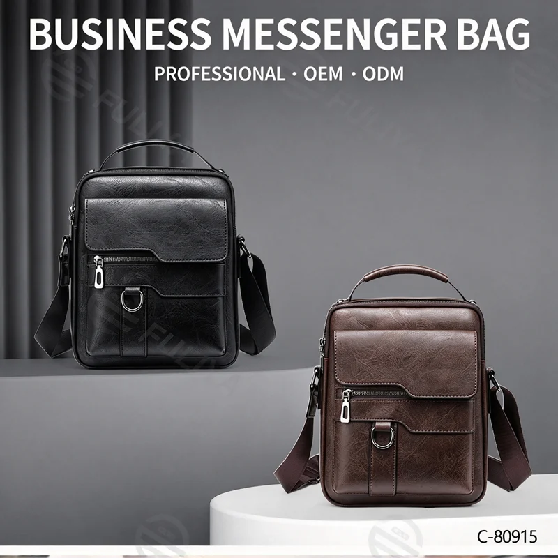 Guangzhou Fuliya Industry Co.,Ltd C-80915 Men's vintage crossbody bag, textured leather, compact body with large capacity, multi-pockets, and quality hardware - shoulder, crossbody, or hand carry for business, commuting, and daily use.