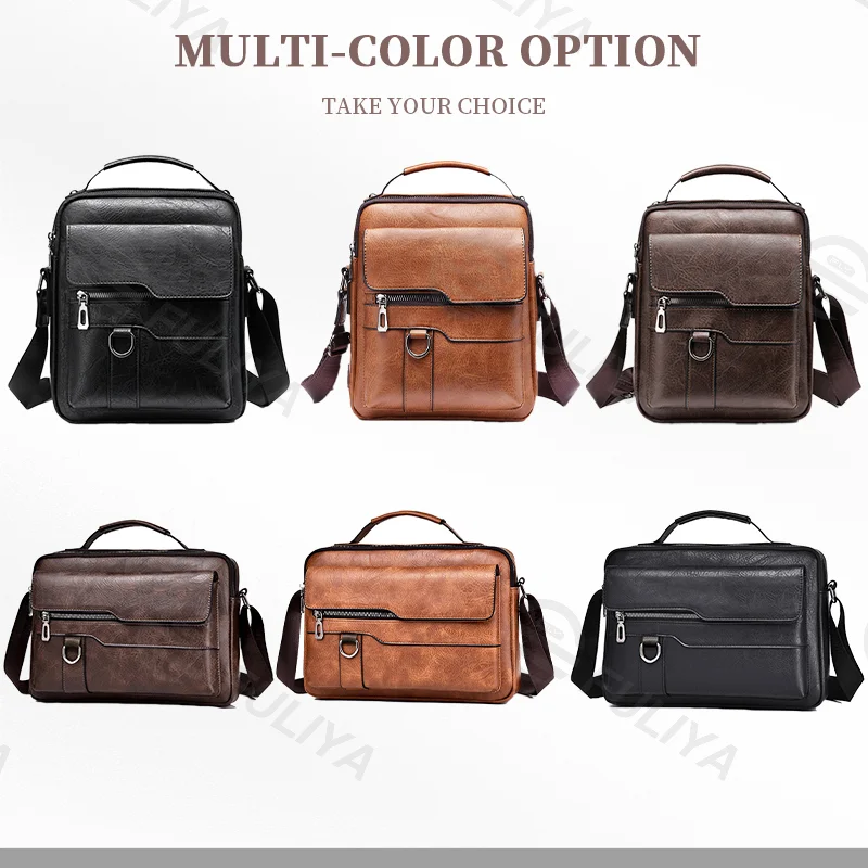 Guangzhou Fuliya Industry Co.,Ltd C-80915 Men's vintage crossbody bag, textured leather, compact body with large capacity, multi-pockets, and quality hardware - shoulder, crossbody, or hand carry for business, commuting, and daily use.