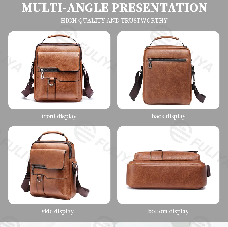 Guangzhou Fuliya Industry Co.,Ltd C-80915 Men's vintage crossbody bag, textured leather, compact body with large capacity, multi-pockets, and quality hardware - shoulder, crossbody, or hand carry for business, commuting, and daily use.