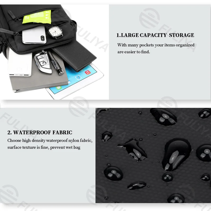 Guangzhou Fuliya Industry Co.,Ltd C-80916 New men's crossbody bag, high-density water-repellent nylon, multi-layer large capacity, multiple pockets, and adjustable strap - hand or shoulder carry for commuting, travel, and outdoor.