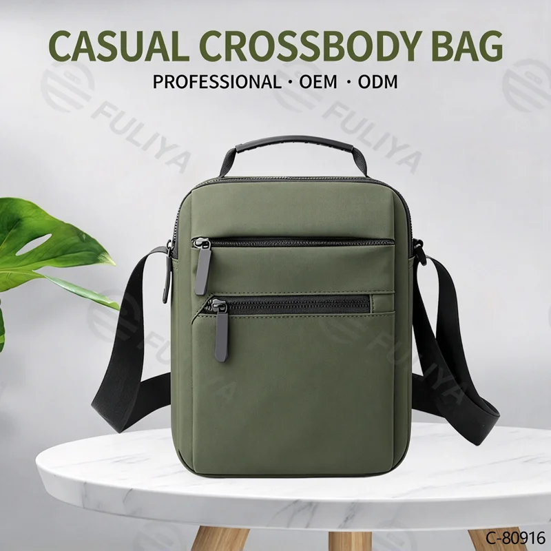 Guangzhou Fuliya Industry Co.,Ltd C-80916 New men's crossbody bag, high-density water-repellent nylon, multi-layer large capacity, multiple pockets, and adjustable strap - hand or shoulder carry for commuting, travel, and outdoor.