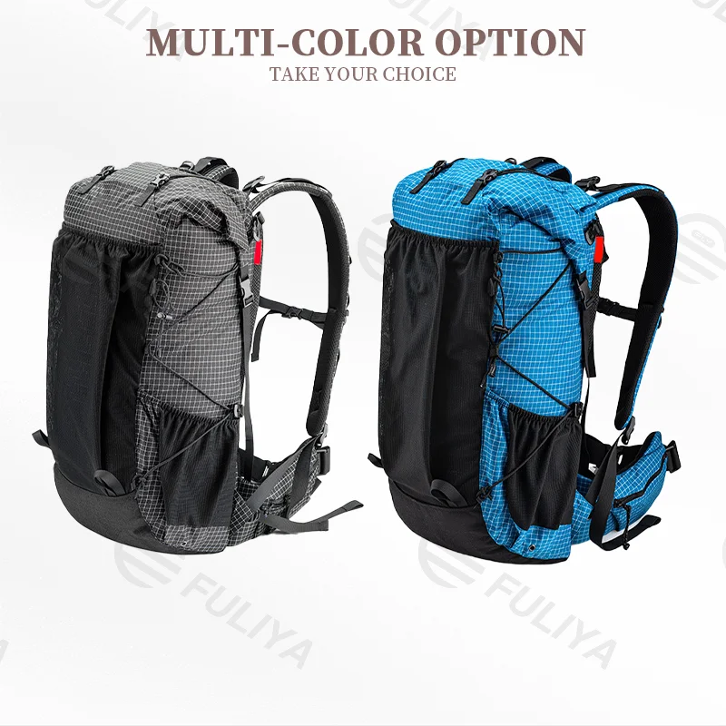 Guangzhou Fuliya Industry Co.,Ltd C-80917 Lightweight outdoor hiking backpack, water-resistant, large capacity, rain cover, elastic cords, expandable opening, and adjustable straps - 40L/60L for camping, hiking, and travel.