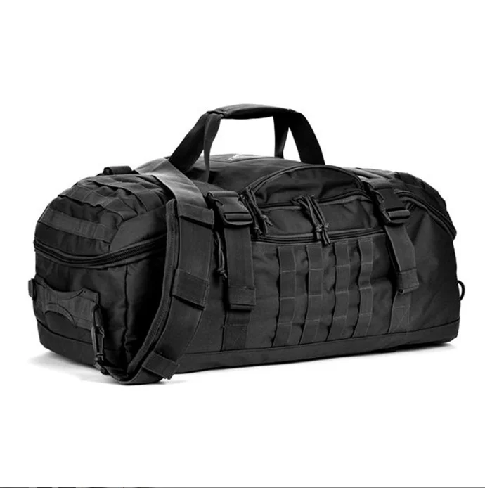 Guangzhou Fuliya Industry Co.,Ltd C-80921  Tactical travel gym bag, water-resistant, large capacity, anti-theft main pocket, hidden top pocket, and MOLLE system - for short trips and fitness.