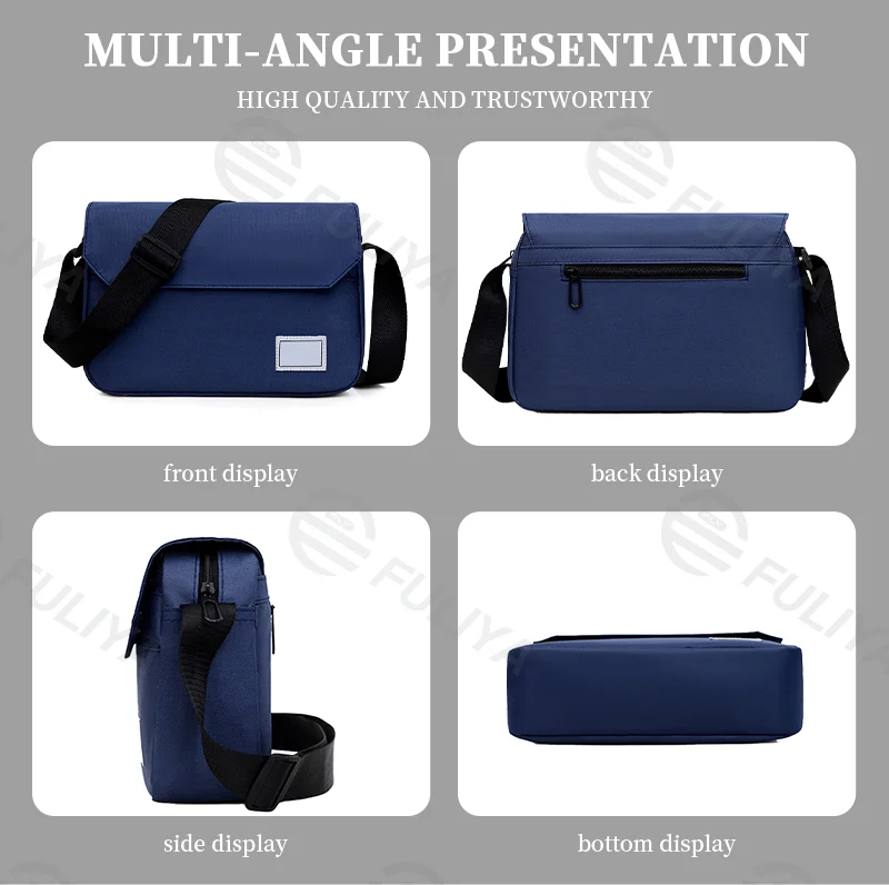 Guangzhou Fuliya Industry Co.,Ltd C-80923  Stylish minimalist crossbody bag, lightweight fabric approx. 0.21kg, square design, multi-compartment large capacity - for commuting, outdoor, sports, and business trips.