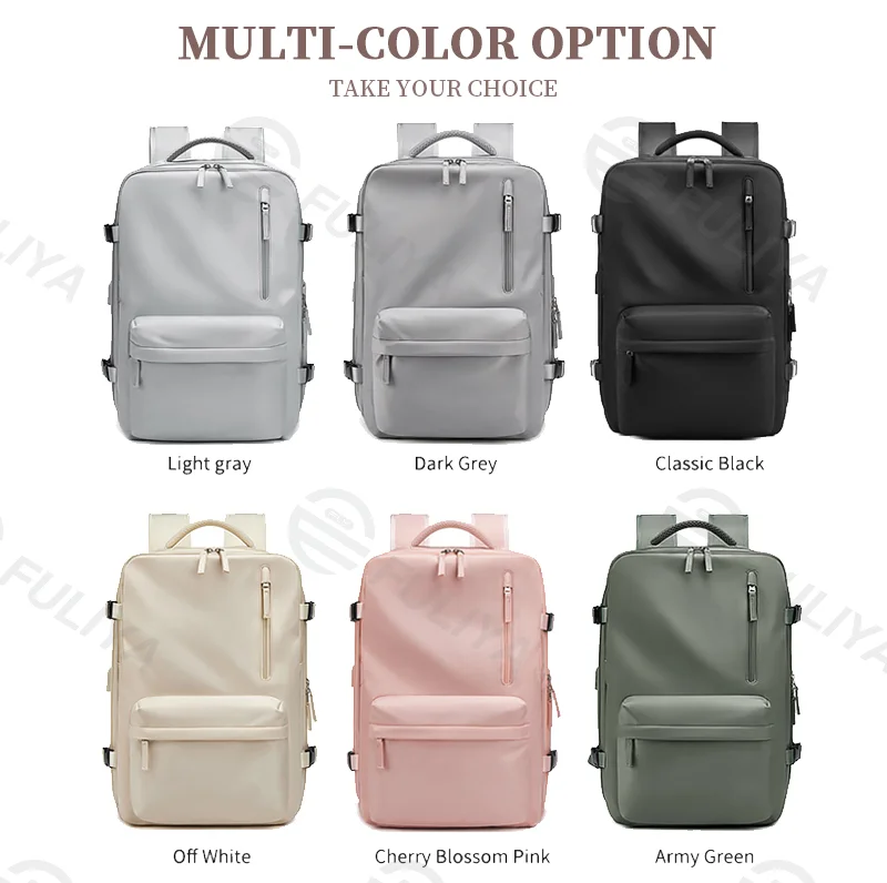 広州富麗雅実業有限会社  C-80933 軽量リュック、23L→39L拡張、180°開閉、16インチPCと5〜7日分の荷物対応、独立シューズ収納、乾湿分離ポケット、USBポート、3D緩衝背パッド、スーツケース固定ベルト付き。